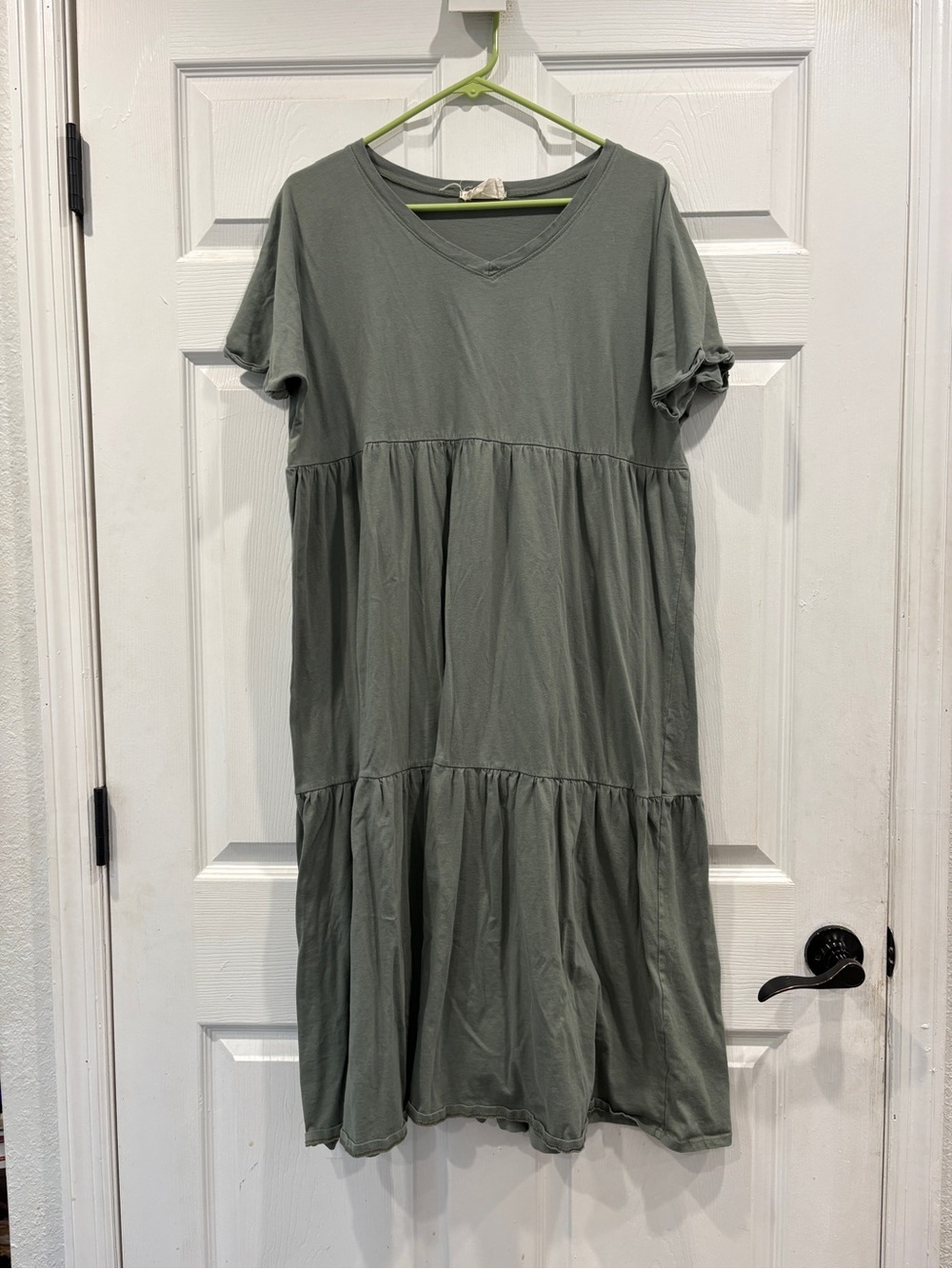 Sage Green Cotton Tiered Midi Dress L
